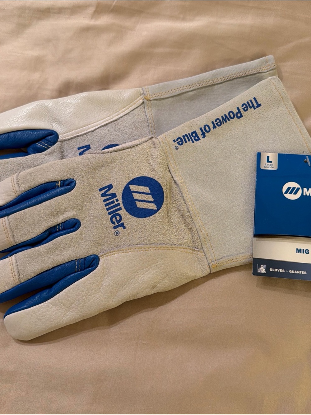 Men's Blue & White MIG Welding Gloves - Large